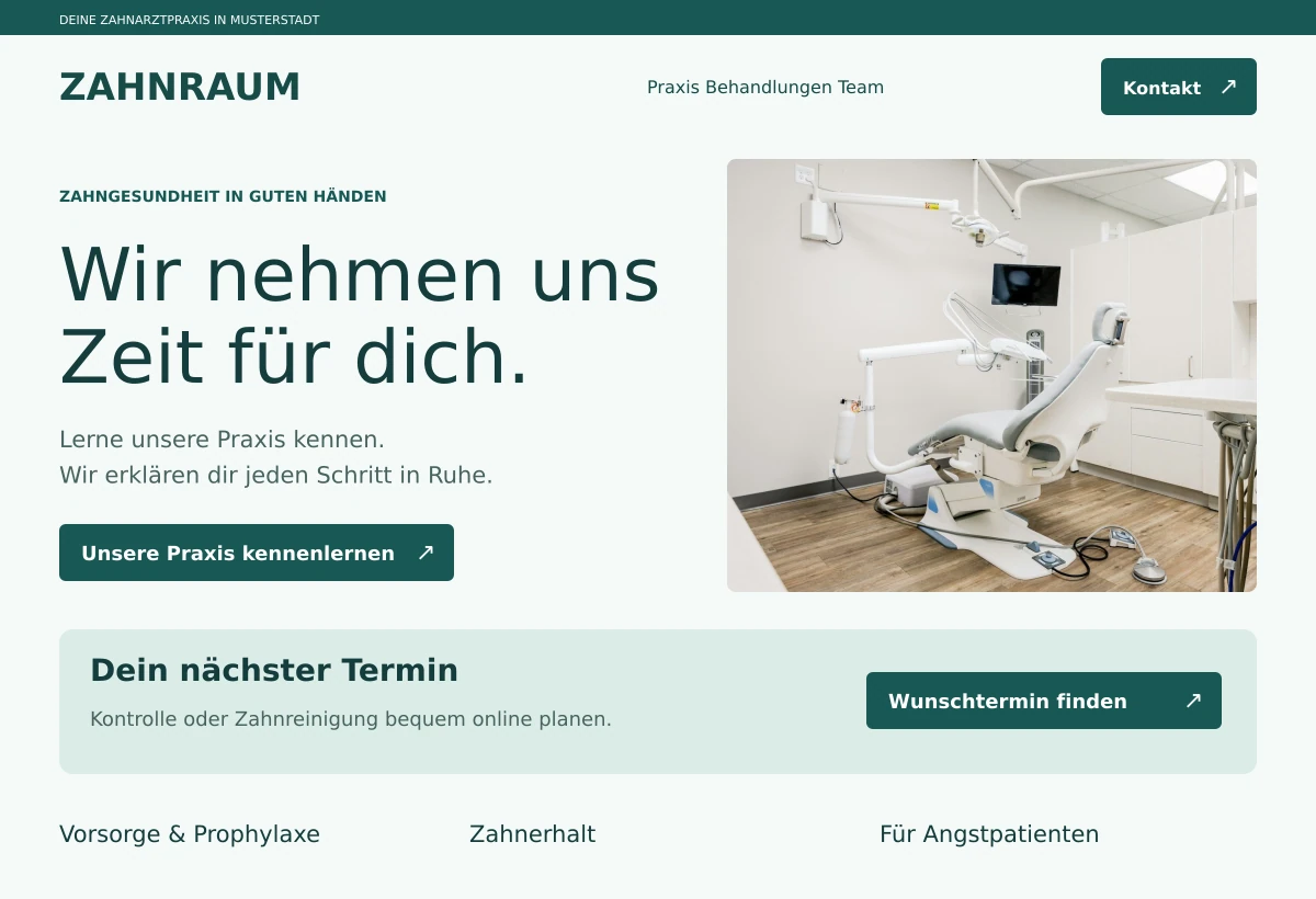 Moderner Website-Entwurf für Zahnraum